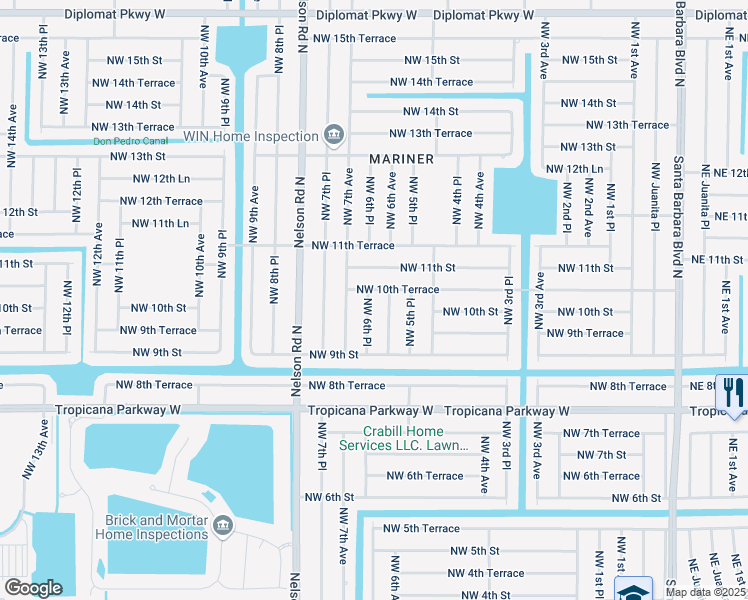 map of restaurants, bars, coffee shops, grocery stores, and more near 1007 Northwest 6th Place in Cape Coral