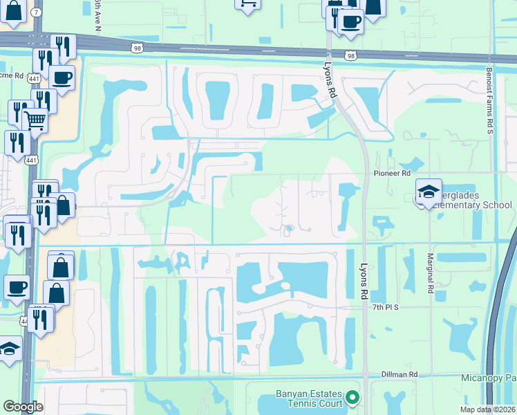 map of restaurants, bars, coffee shops, grocery stores, and more near 8878 Pioneer Road in West Palm Beach