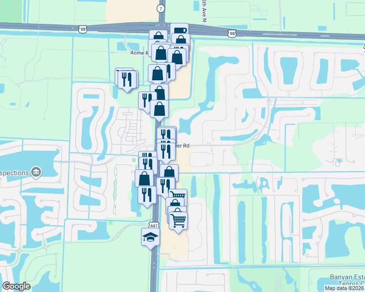 map of restaurants, bars, coffee shops, grocery stores, and more near 9883 Pioneer Road in West Palm Beach