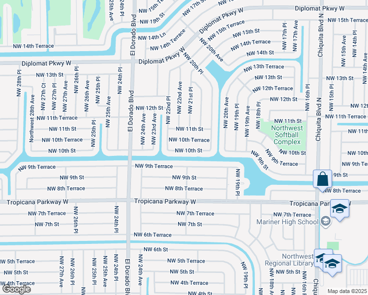 map of restaurants, bars, coffee shops, grocery stores, and more near 2121 Northwest 10th Street in Cape Coral