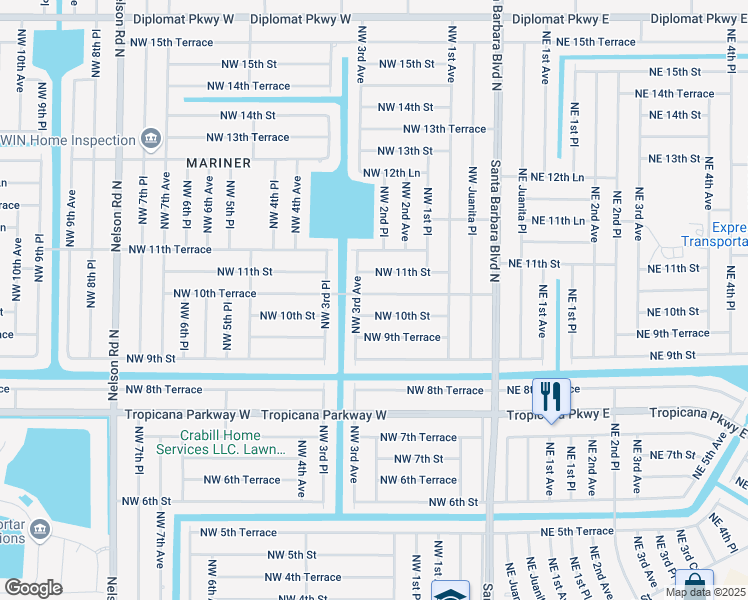 map of restaurants, bars, coffee shops, grocery stores, and more near 220 Northwest 10th Terrace in Cape Coral