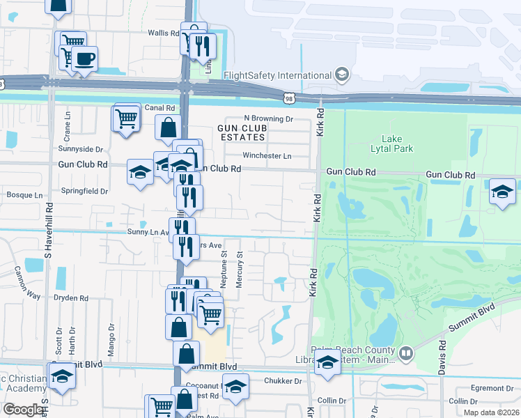 map of restaurants, bars, coffee shops, grocery stores, and more near 4185 Pine Glades Road in West Palm Beach