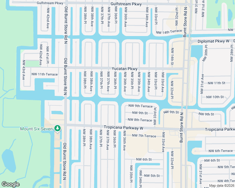 map of restaurants, bars, coffee shops, grocery stores, and more near 1001 Northwest 36th Place in Cape Coral