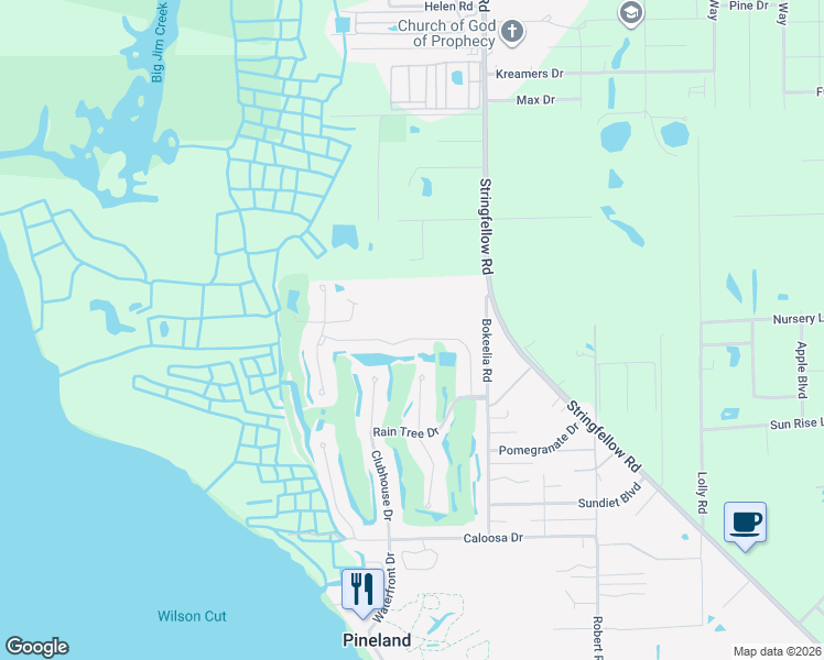map of restaurants, bars, coffee shops, grocery stores, and more near 7682 Grande Pine Road in Bokeelia