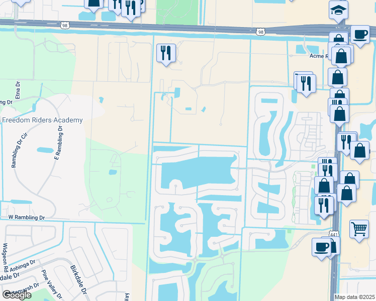 map of restaurants, bars, coffee shops, grocery stores, and more near 185 Berenger Walk in Royal Palm Beach