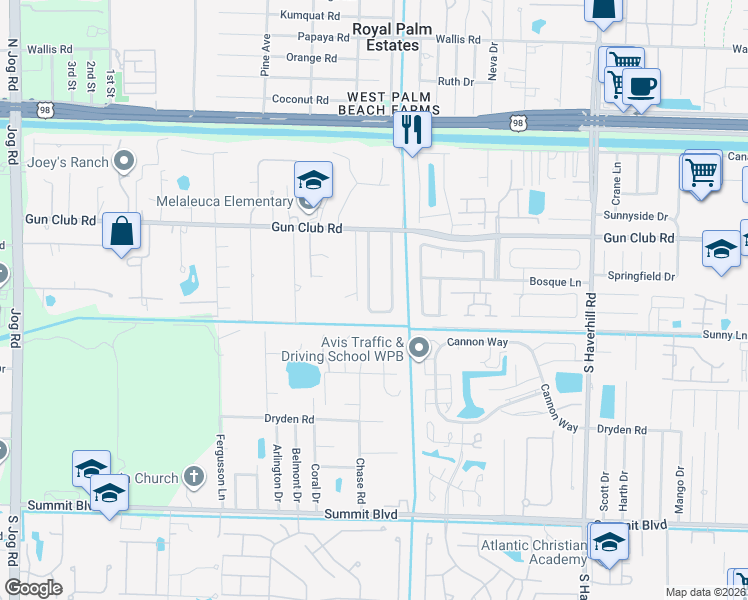 map of restaurants, bars, coffee shops, grocery stores, and more near 432 West Shadyside Circle in West Palm Beach