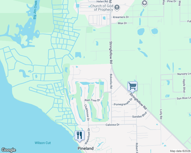 map of restaurants, bars, coffee shops, grocery stores, and more near 7682 Grande Pine Road in Bokeelia