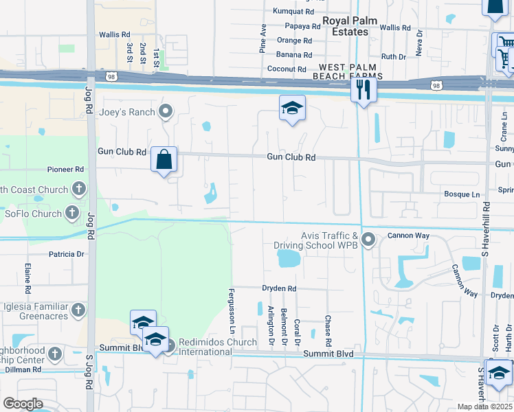 map of restaurants, bars, coffee shops, grocery stores, and more near 438 Forest Estate Drive in West Palm Beach