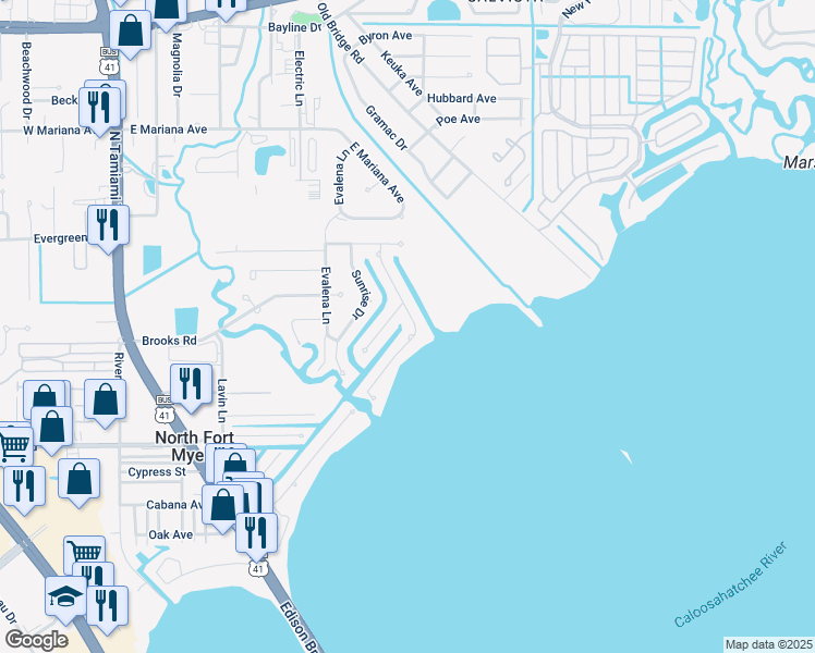 map of restaurants, bars, coffee shops, grocery stores, and more near 1315 Harbor View Drive in North Fort Myers