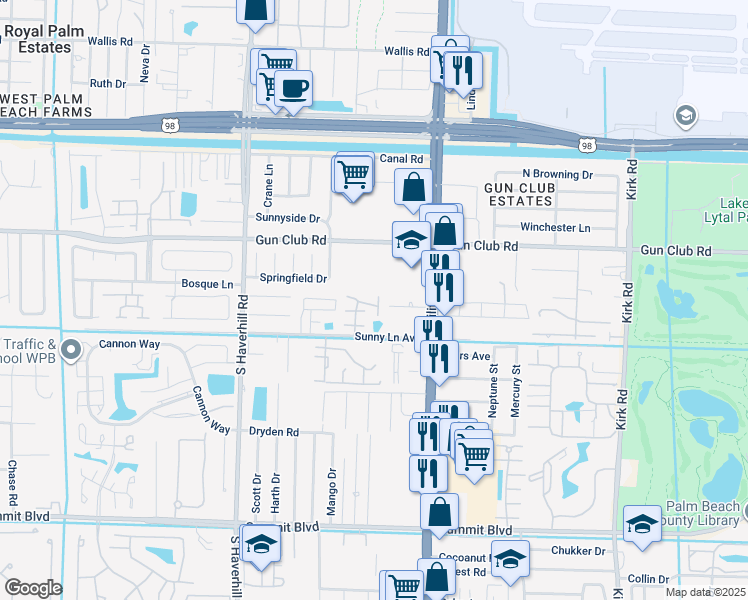 map of restaurants, bars, coffee shops, grocery stores, and more near 231 Perth Road in West Palm Beach