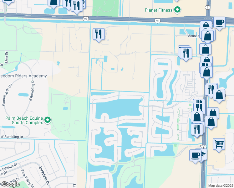 map of restaurants, bars, coffee shops, grocery stores, and more near 175 Berenger Walk in Royal Palm Beach