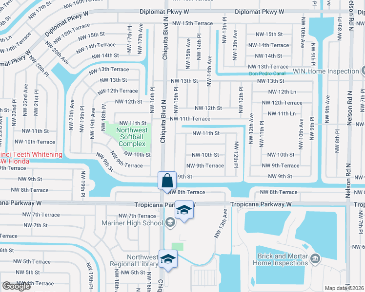 map of restaurants, bars, coffee shops, grocery stores, and more near 1012 Northwest 15th Avenue in Cape Coral