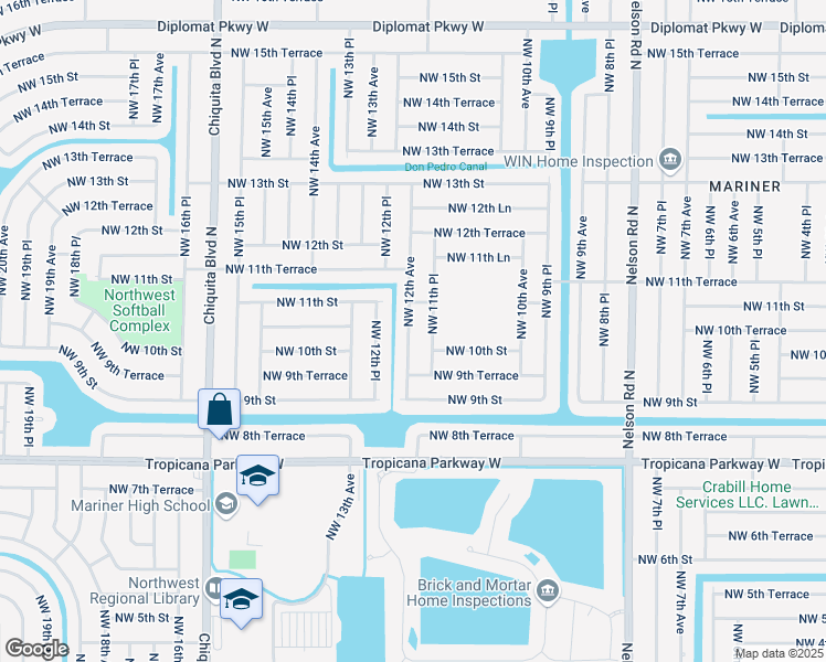 map of restaurants, bars, coffee shops, grocery stores, and more near 1011 NW 12th Ave in Cape Coral
