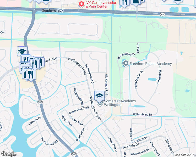 map of restaurants, bars, coffee shops, grocery stores, and more near 12101 Tumbleweed Court in Wellington