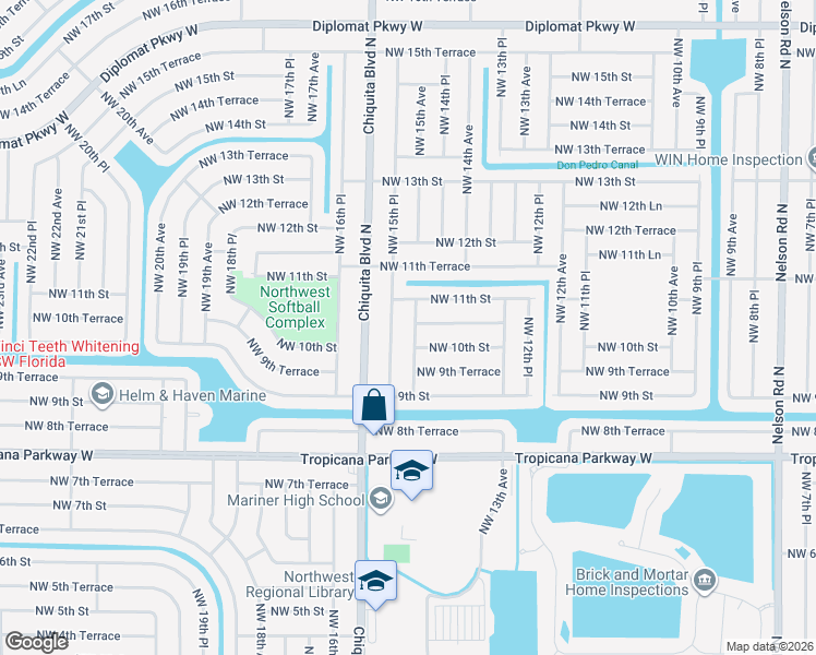map of restaurants, bars, coffee shops, grocery stores, and more near 1012 Northwest 15th Avenue in Cape Coral