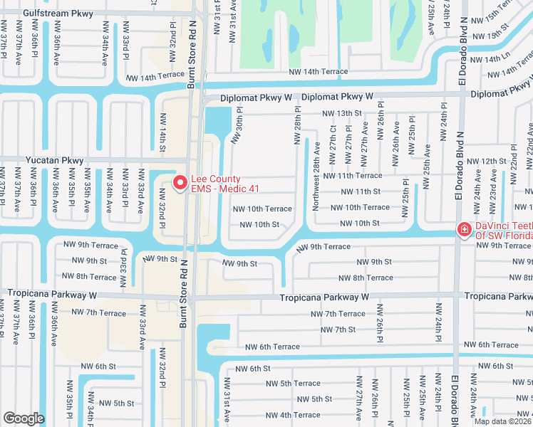 map of restaurants, bars, coffee shops, grocery stores, and more near 2906 Northwest 10th Terrace in Cape Coral