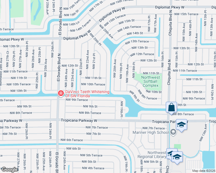 map of restaurants, bars, coffee shops, grocery stores, and more near 1008 Northwest 20th Avenue in Cape Coral