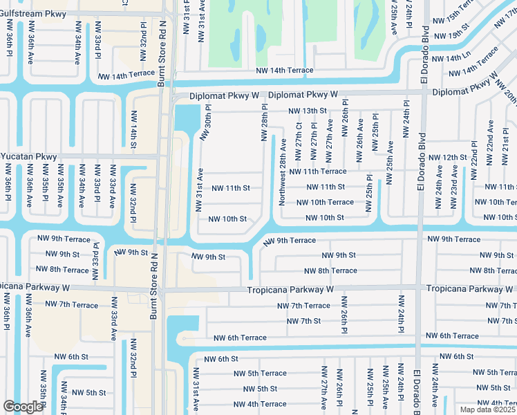 map of restaurants, bars, coffee shops, grocery stores, and more near 2814 Northwest 10th Terrace in Cape Coral