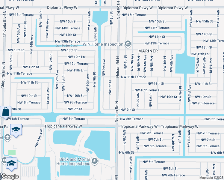 map of restaurants, bars, coffee shops, grocery stores, and more near 1013 Northwest 8th Place in Cape Coral
