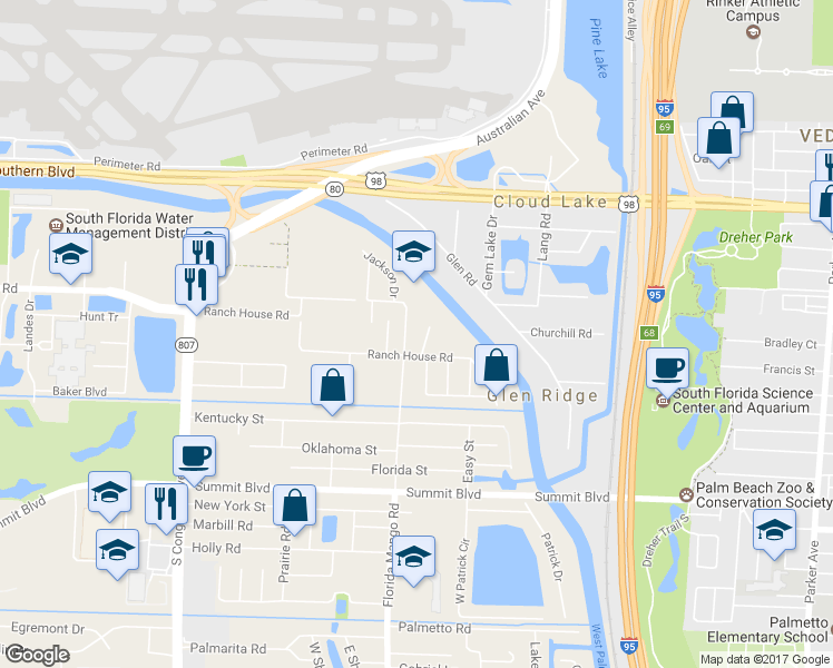 map of restaurants, bars, coffee shops, grocery stores, and more near 324 Florida Mango Road in West Palm Beach