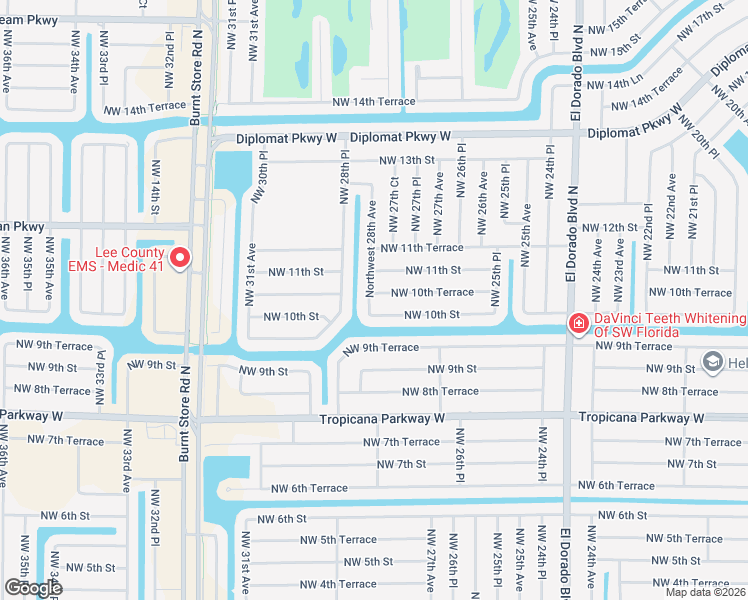 map of restaurants, bars, coffee shops, grocery stores, and more near 2742 Northwest 10th Terrace in Cape Coral