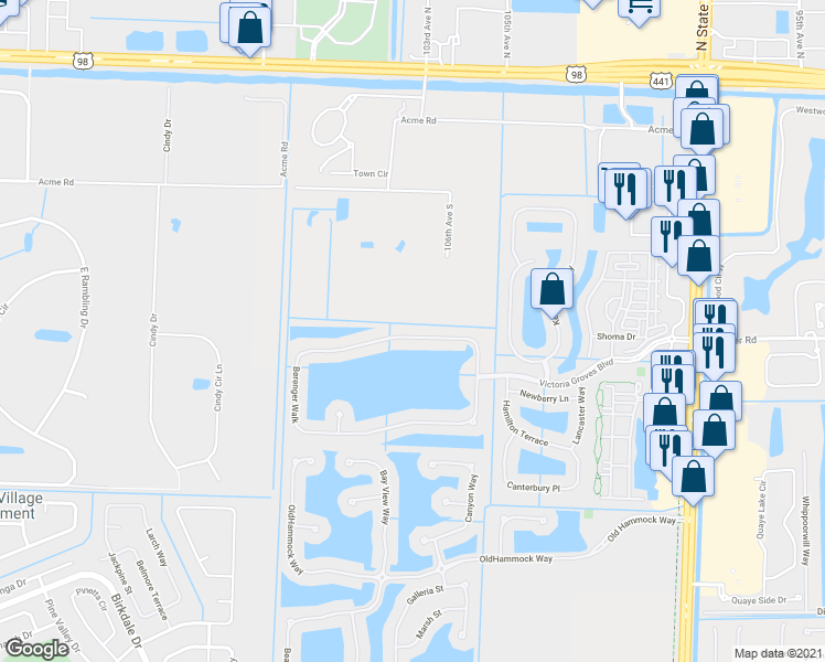 map of restaurants, bars, coffee shops, grocery stores, and more near 163 Berenger Walk in Royal Palm Beach