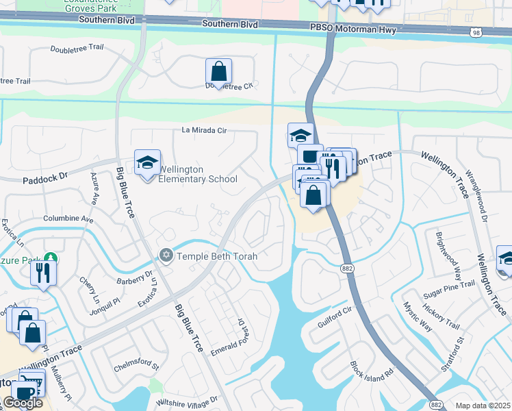map of restaurants, bars, coffee shops, grocery stores, and more near 696 Via Toscana in Wellington
