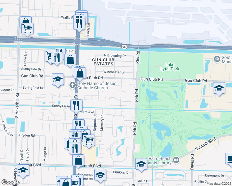 map of restaurants, bars, coffee shops, grocery stores, and more near 4185 Pine Glades Road in West Palm Beach