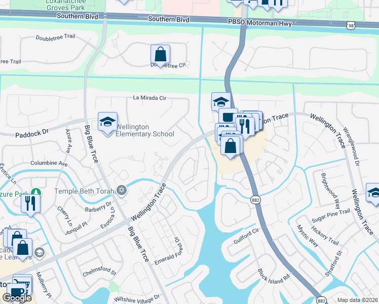 map of restaurants, bars, coffee shops, grocery stores, and more near 684 Via Toscana in Wellington