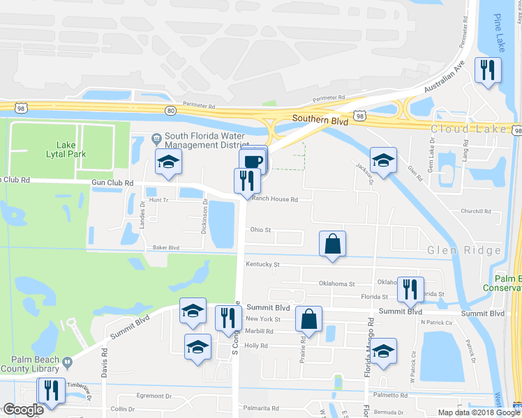 map of restaurants, bars, coffee shops, grocery stores, and more near 2926 Ranch House Road in West Palm Beach