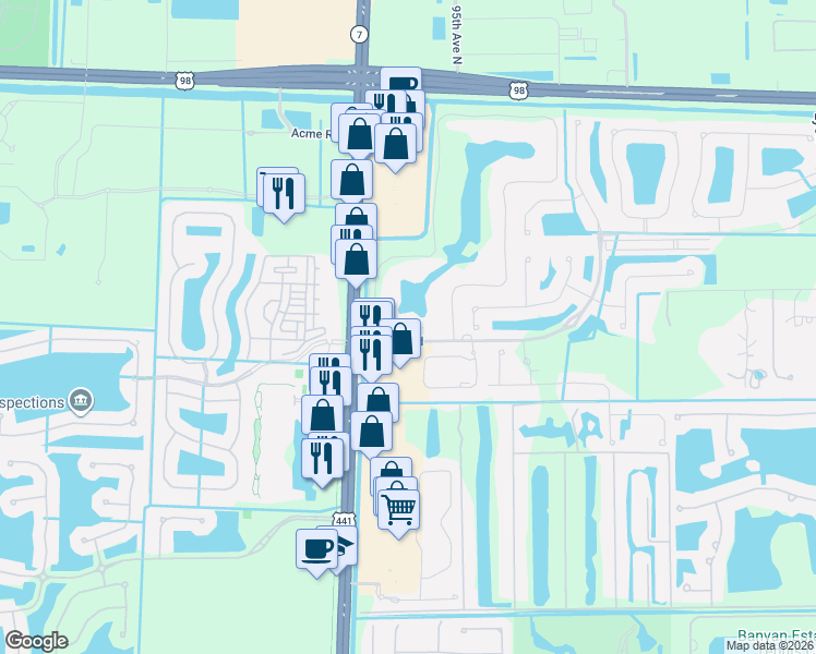 map of restaurants, bars, coffee shops, grocery stores, and more near 9883 Pioneer Rd in West Palm Beach