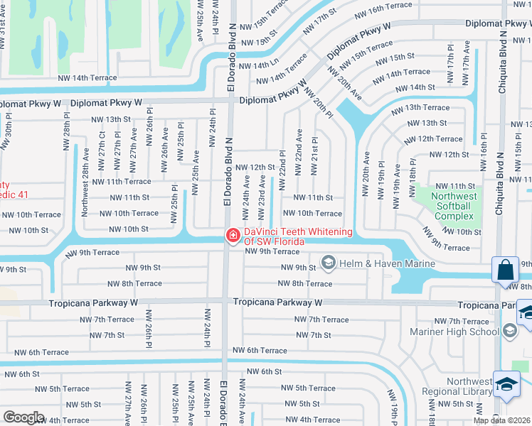 map of restaurants, bars, coffee shops, grocery stores, and more near 1004 Northwest 23rd Avenue in Cape Coral