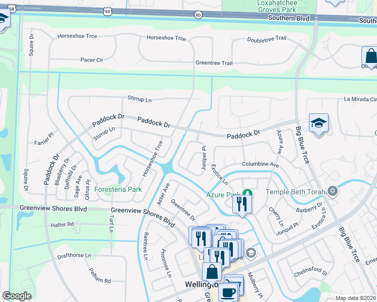 map of restaurants, bars, coffee shops, grocery stores, and more near 627 Carnation Court in Wellington
