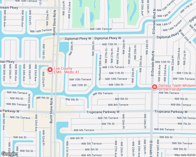 map of restaurants, bars, coffee shops, grocery stores, and more near 1016 Northwest 28th Ave in Cape Coral