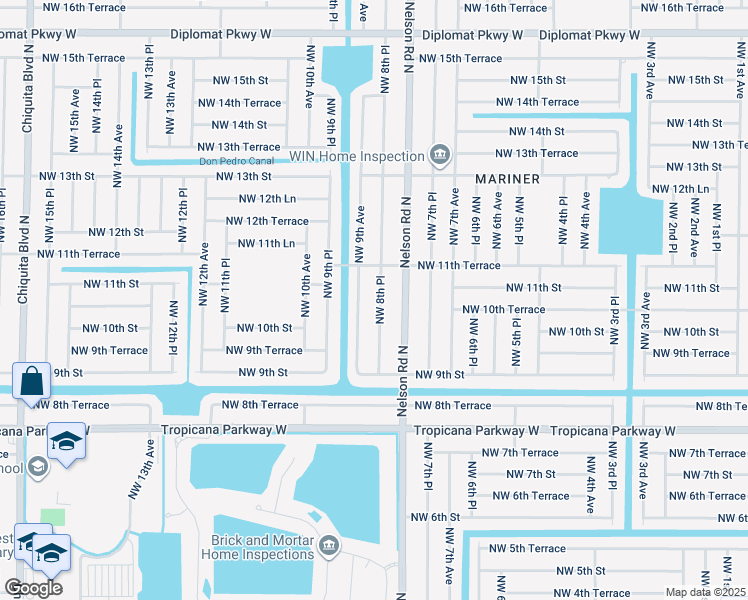 map of restaurants, bars, coffee shops, grocery stores, and more near 1013 Northwest 8th Place in Cape Coral