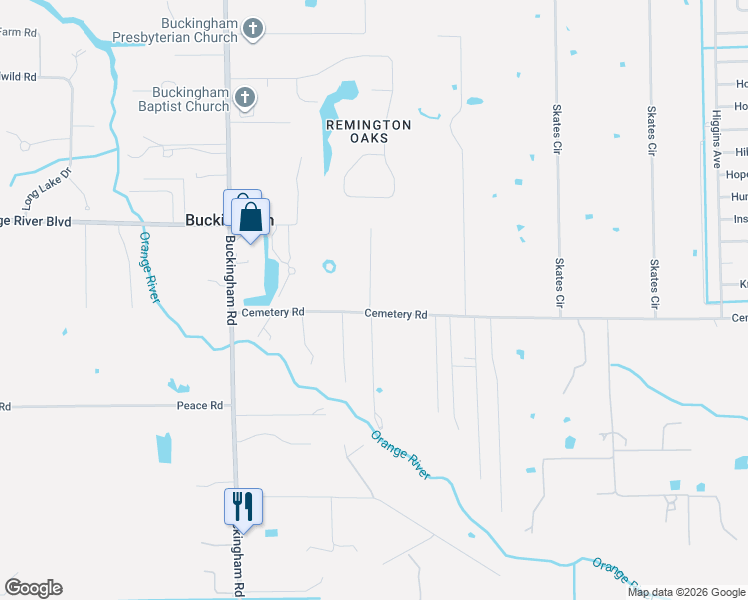 map of restaurants, bars, coffee shops, grocery stores, and more near 14131 Cemetery Road in Fort Myers