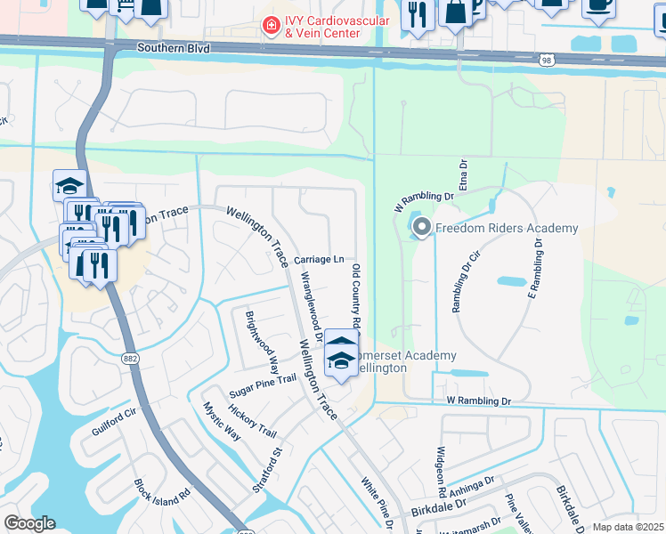 map of restaurants, bars, coffee shops, grocery stores, and more near 12101 Tumbleweed Court in Wellington
