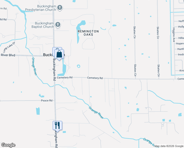 map of restaurants, bars, coffee shops, grocery stores, and more near 14131 Cemetery Road in Fort Myers