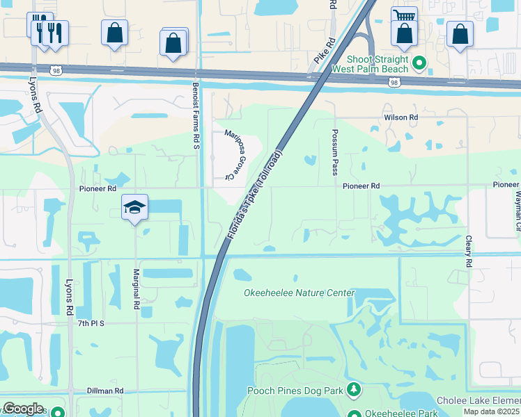 map of restaurants, bars, coffee shops, grocery stores, and more near 7758 Pioneer Road in West Palm Beach