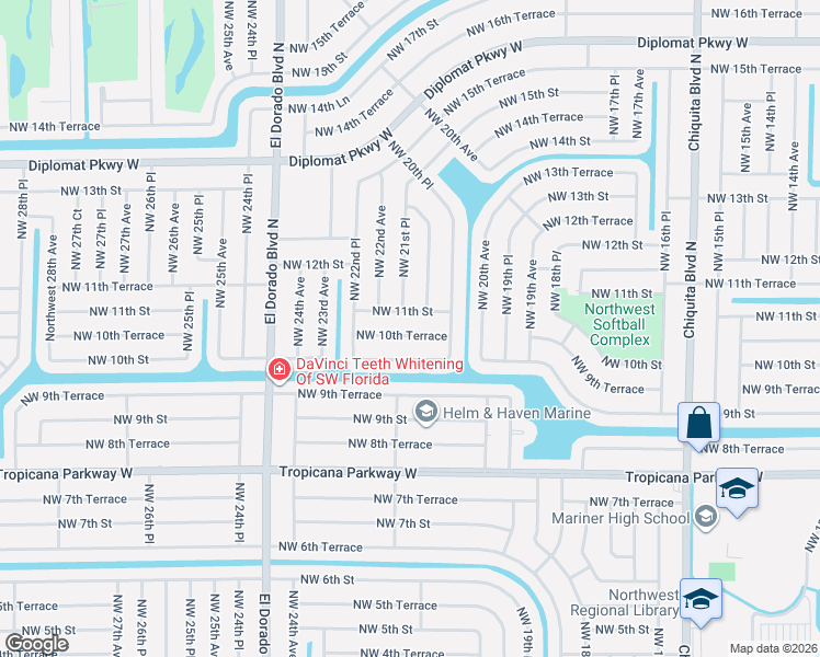 map of restaurants, bars, coffee shops, grocery stores, and more near 2117 Northwest 10th Street in Cape Coral