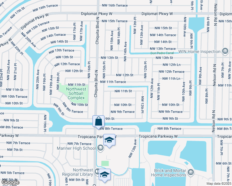 map of restaurants, bars, coffee shops, grocery stores, and more near 1411 Northwest 11th Street in Cape Coral