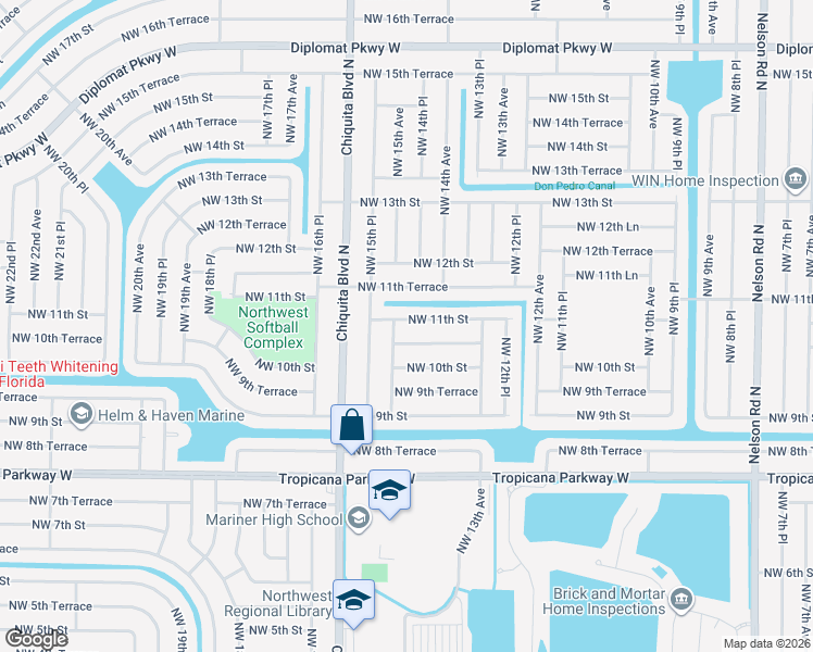 map of restaurants, bars, coffee shops, grocery stores, and more near 1420 Northwest 11th Street in Cape Coral
