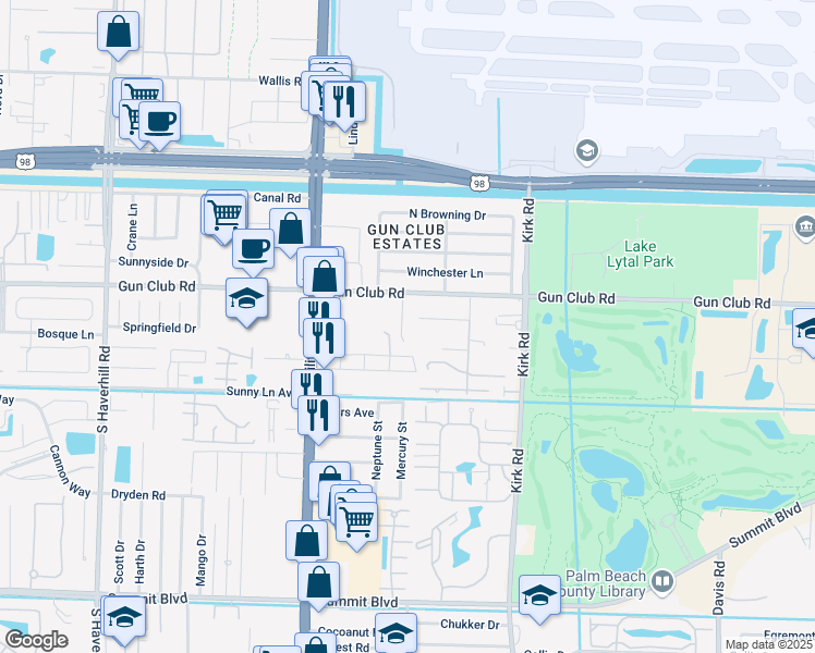 map of restaurants, bars, coffee shops, grocery stores, and more near 4330 Gun Club Road in West Palm Beach