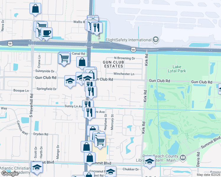map of restaurants, bars, coffee shops, grocery stores, and more near 4330 Gun Club Road in West Palm Beach