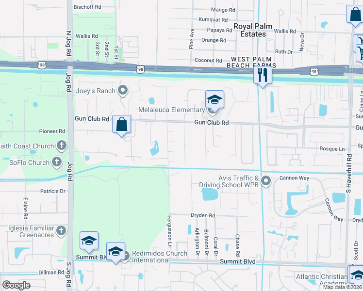 map of restaurants, bars, coffee shops, grocery stores, and more near 5969 Palm Court in West Palm Beach