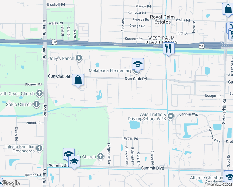 map of restaurants, bars, coffee shops, grocery stores, and more near 379 Forest Estate Drive in West Palm Beach