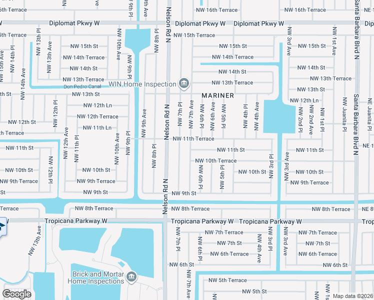 map of restaurants, bars, coffee shops, grocery stores, and more near 1110 Northwest 7th Avenue in Cape Coral