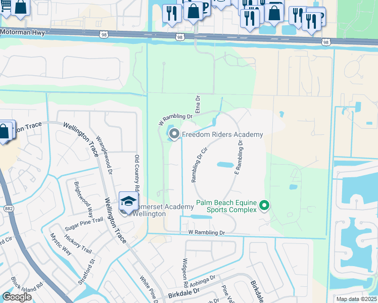 map of restaurants, bars, coffee shops, grocery stores, and more near 561 Rambling Drive Circle in Wellington