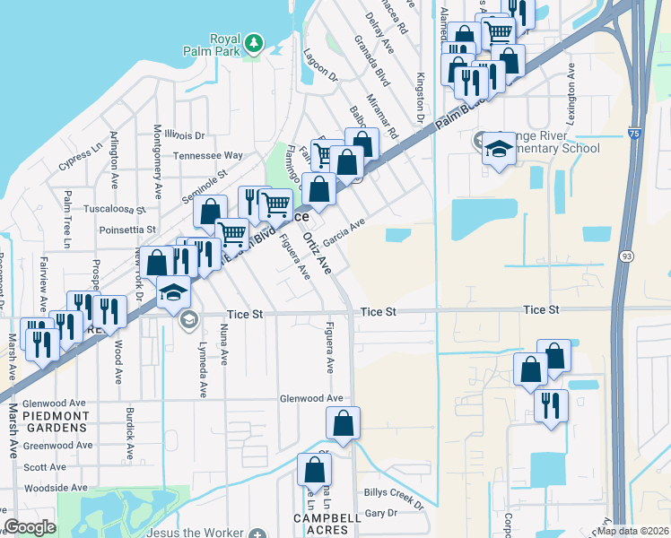 map of restaurants, bars, coffee shops, grocery stores, and more near 460 Menocal Avenue in Fort Myers