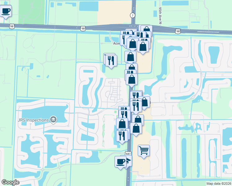 map of restaurants, bars, coffee shops, grocery stores, and more near 2509 Shoma Drive in West Palm Beach